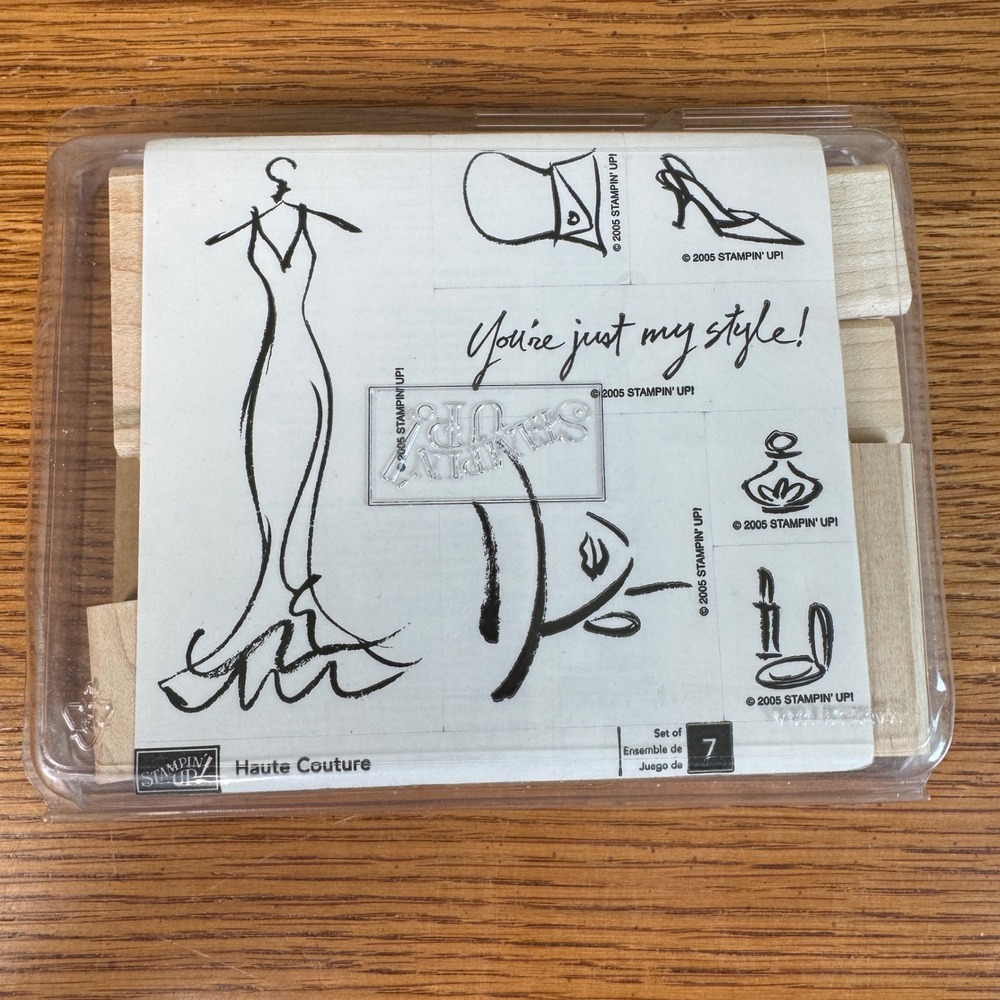 Stampin Up Haute Couture Wood Mount Rubber Stamp Set 7pc Fashion Dress 2005